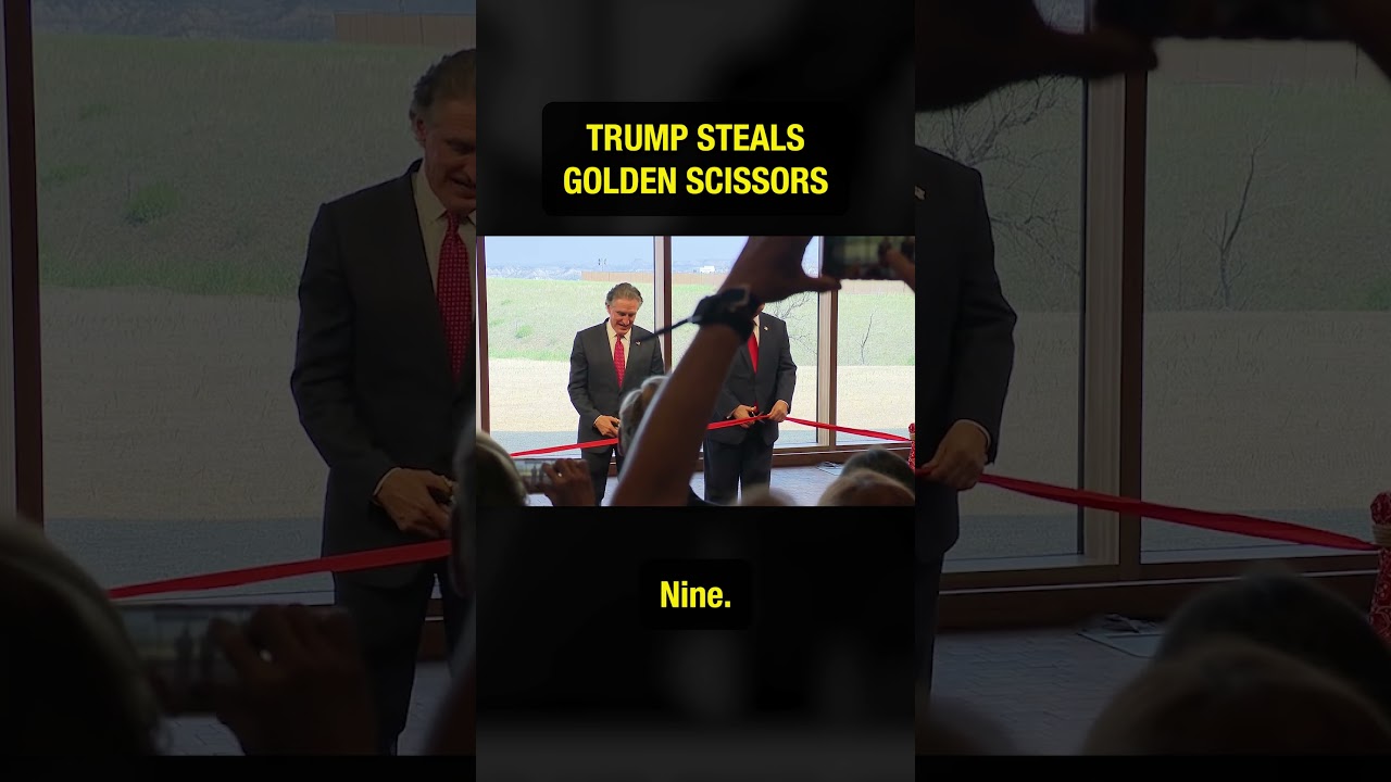 Trump hijacks pair of golden scissors at ribbon cutting