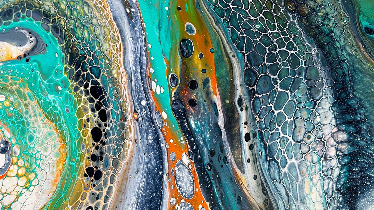 BIG Canvas~Flip & Drag Swipe Technique~Lacing and Cells!~Acrylic Pouring~180