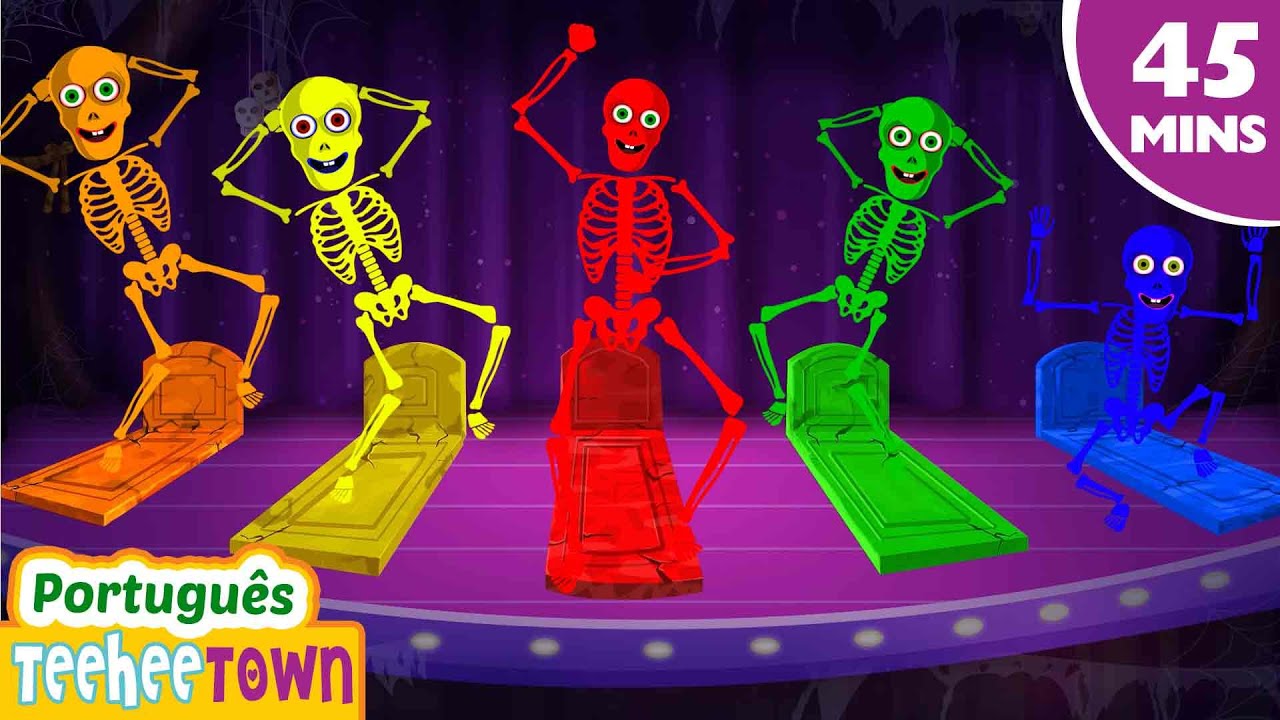 [4K] 🌈Dance e Aprenda as Cores com Esqueletos 💀| Músicas de Halloween para crianças | Casa Teehee