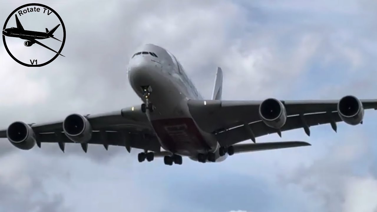Emirates airbus A380 landing at Birmingham Airport 