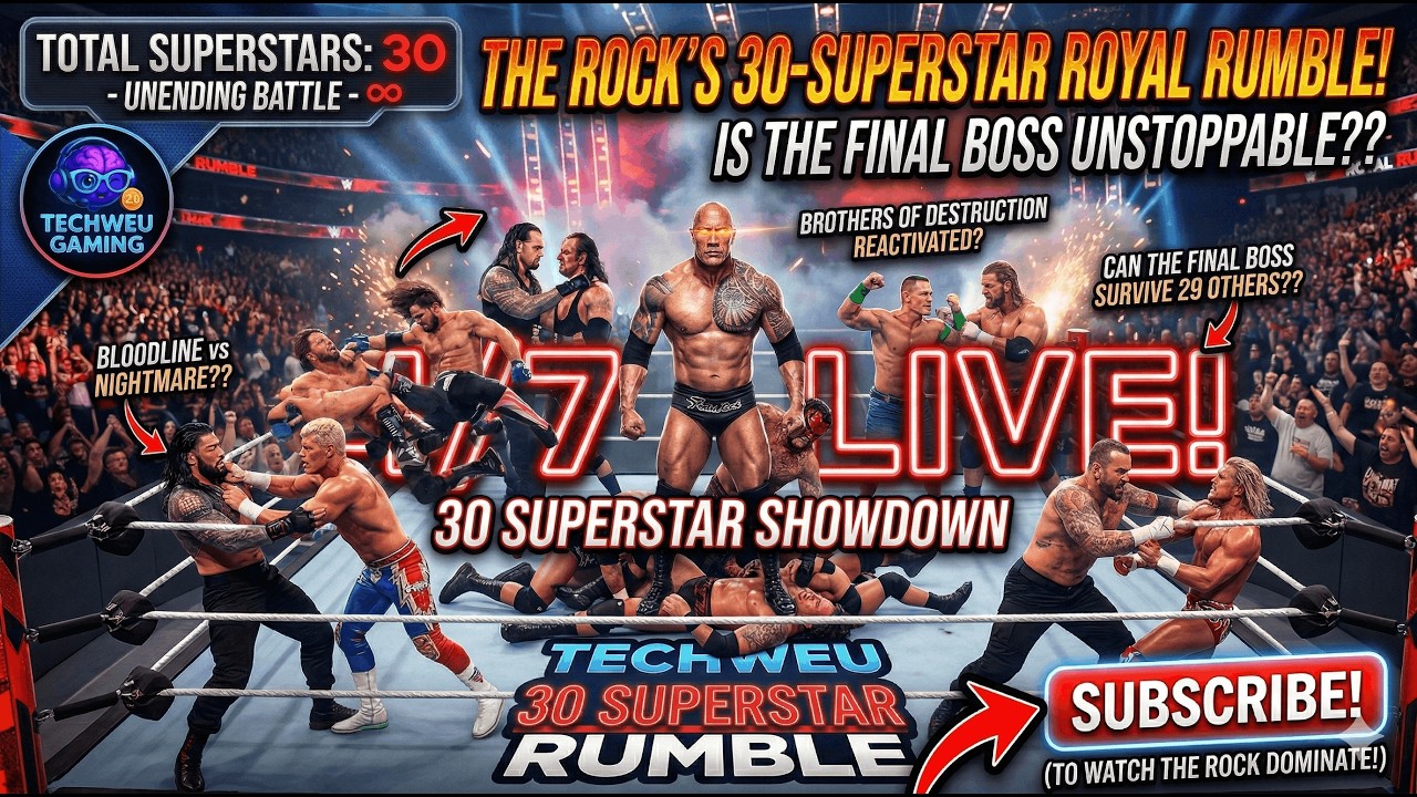 CAN ANYONE ELIMINATE THE ROCK?! 🤯 30-Man Royal Rumble Stream (Roman, Punk, Cena)