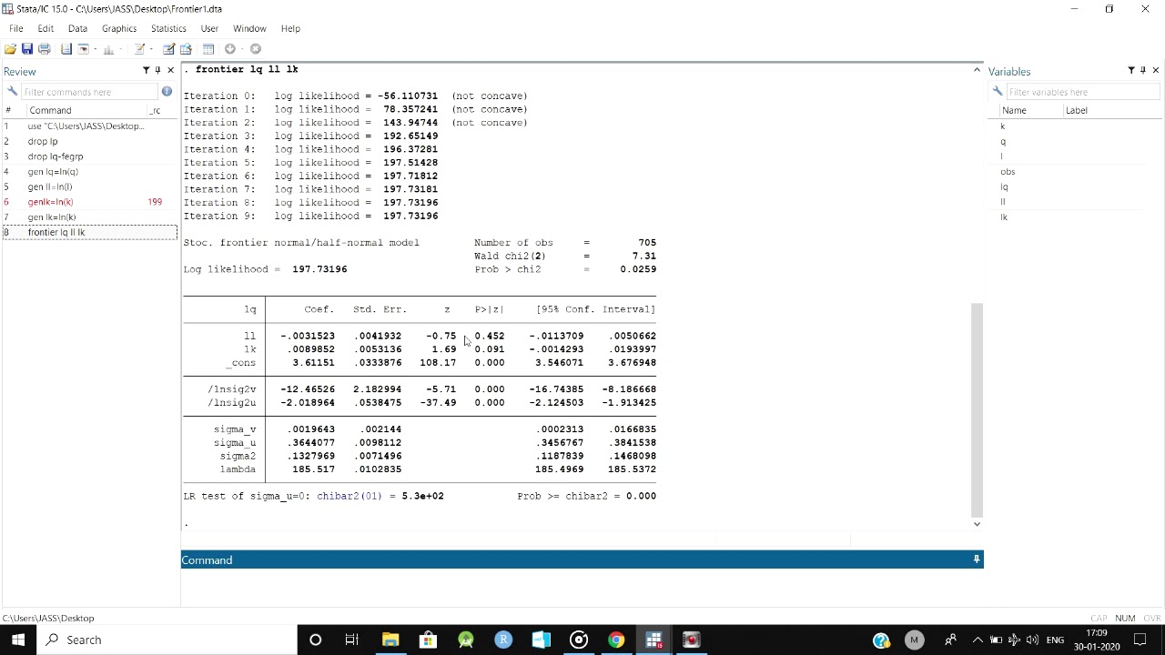 Technical efficiency (frontier) estimation in STATA