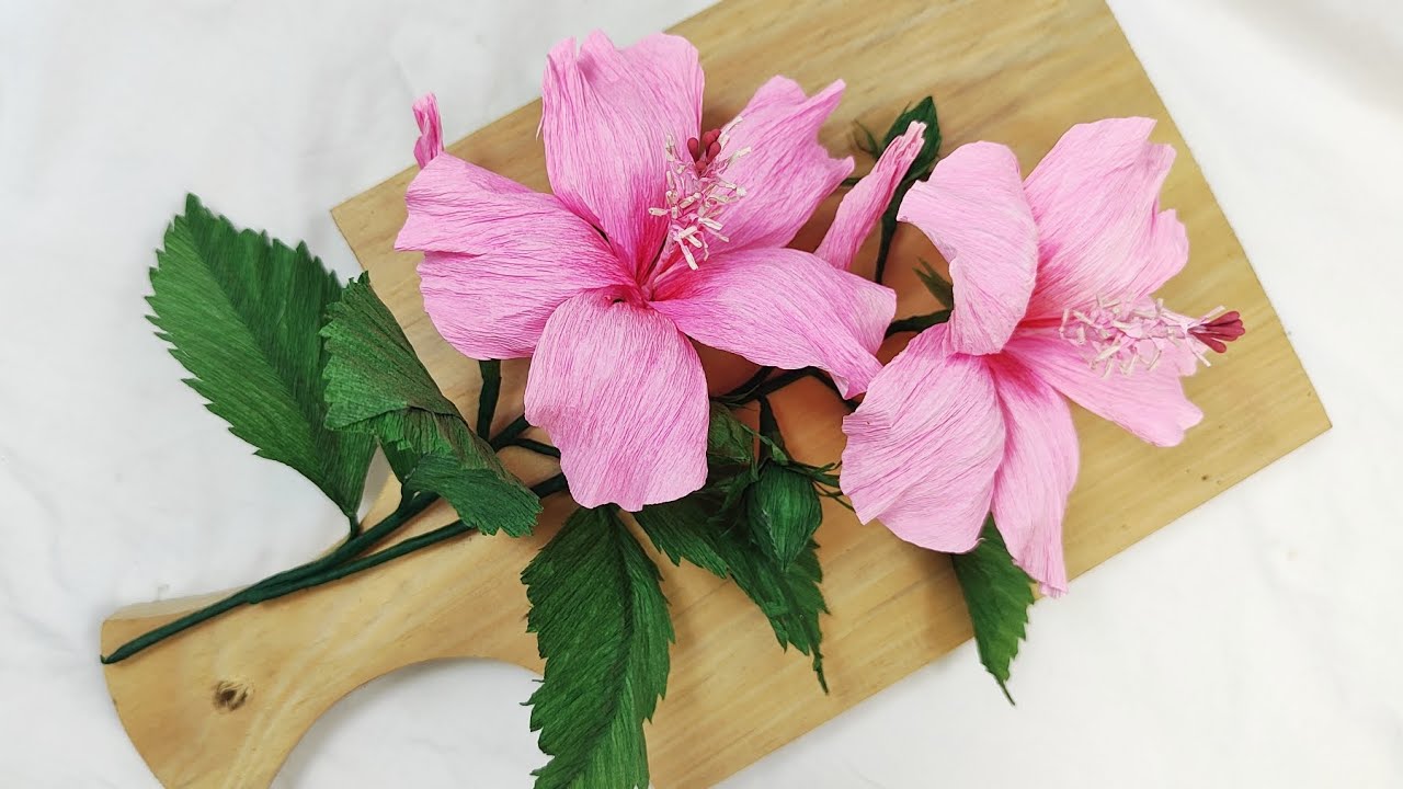 How to make Hibiscus flowers out of easy crepe paper/DIY/ASMR craft paper