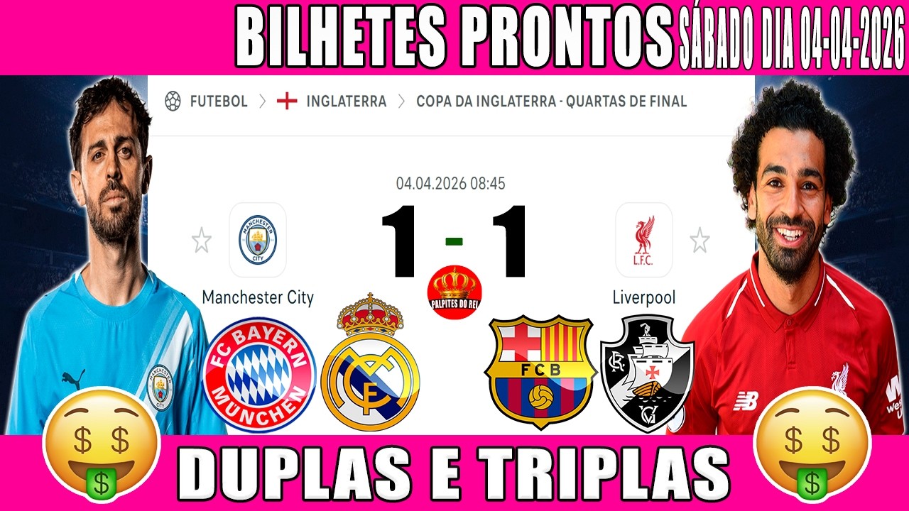 PALPITES DE FUTEBOL PRA HOJE DIA 04 04 2026   S&Aacute;BADO