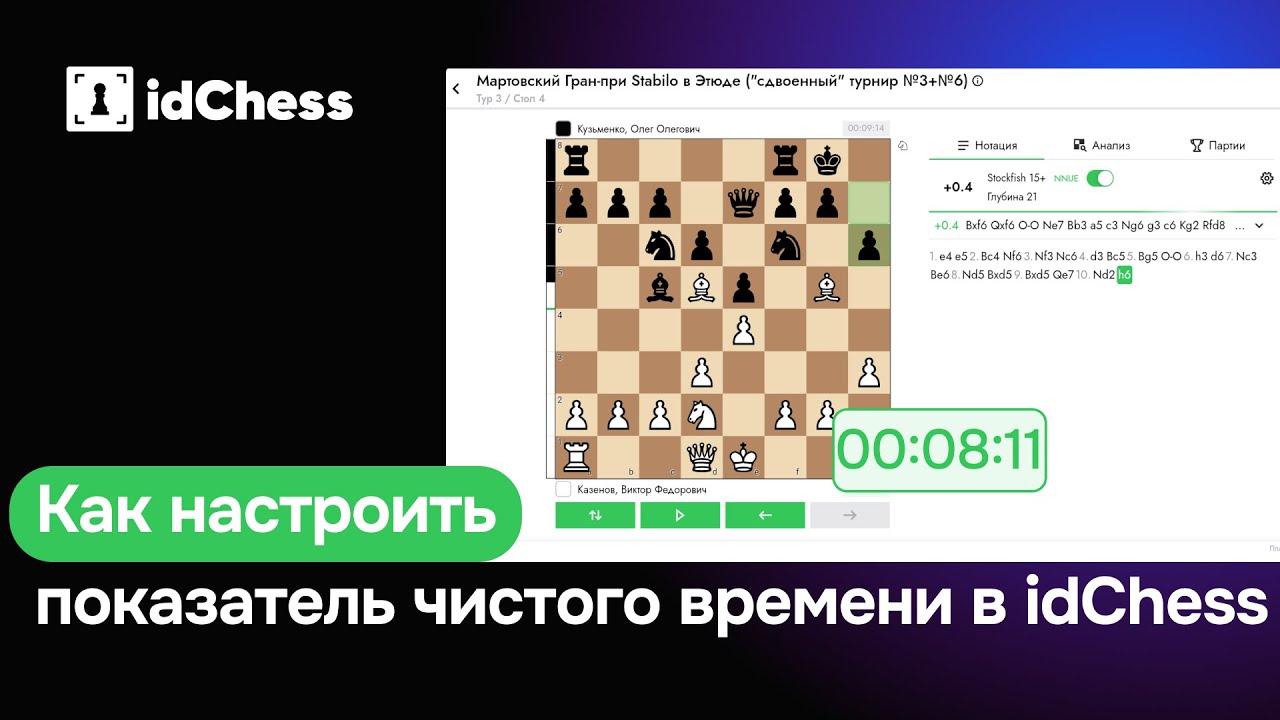 Как настроить показатель чистого времени в idChess