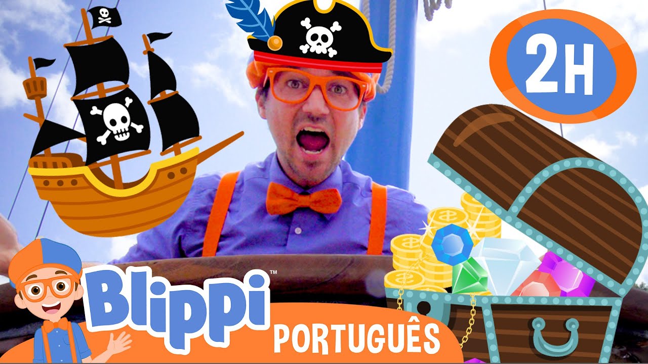 Pirata Blippi Explora a Natureza! 🏴‍☠️ 2 HORAS DO BLIPPI BRASIL! 🟠 Vídeos Educativos para Crianças