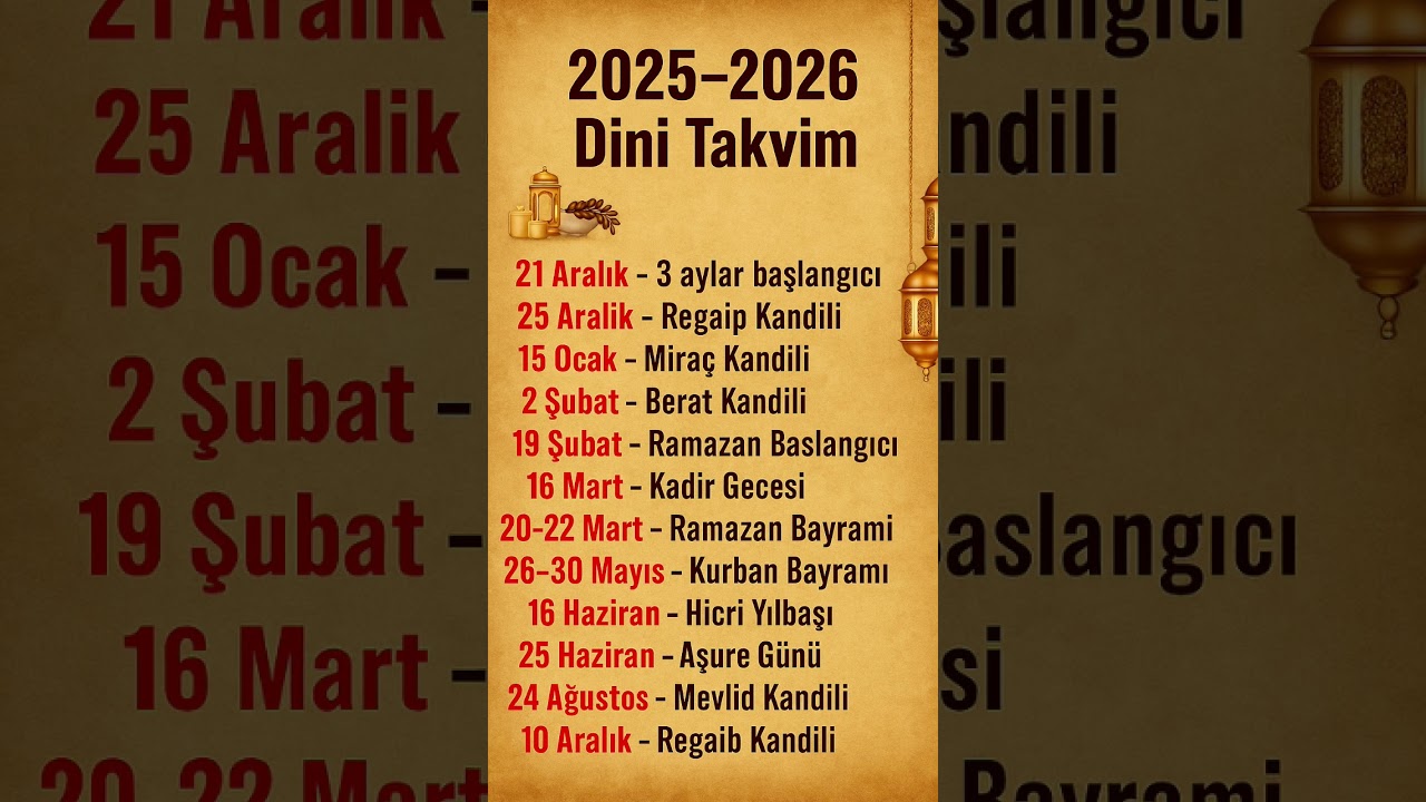2025 &ndash; 2026 Dini G&uuml;nler ve Kandiller Takvimi 🌙✨#keşfetbeni&ouml;ne&ccedil;ıkar#islamicstatus#allah#amin#dua#fyp#