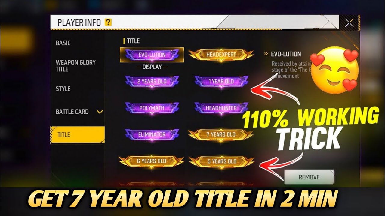 എല്ലാവർക്കും 7 YEAR OLD TITLE എടുക്കാം in 2 min🔥| Unlock 7 year old title |Get weapon glory freefire