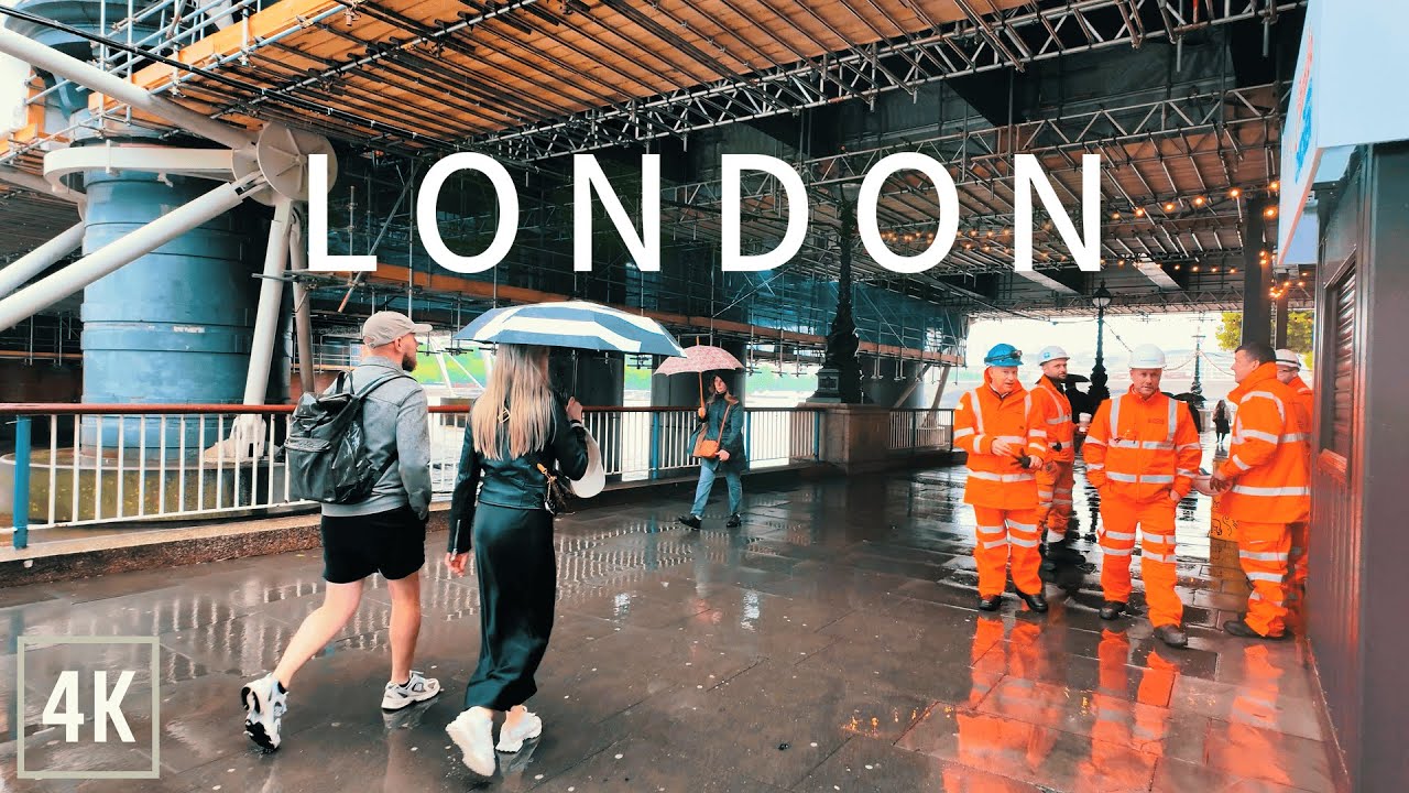 🇬🇧 London Walk in the Rain ☔️ Embankment to Tower Hill 4K