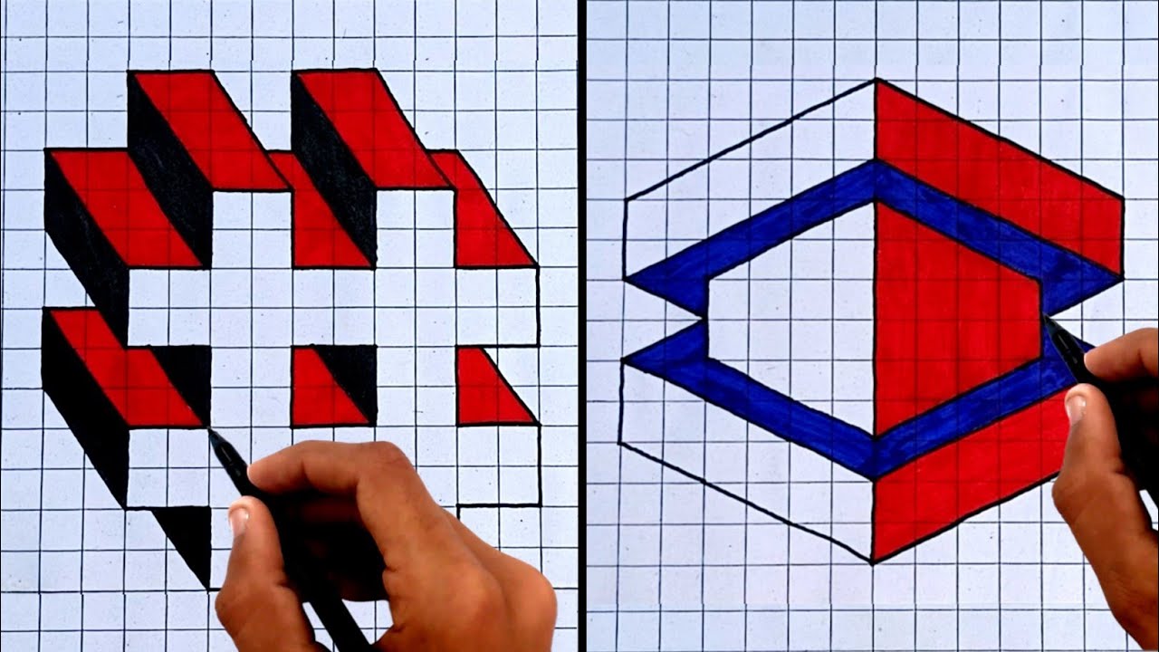 ✅ Easy 3D Drawings on Graph/Grid Paper #graphpaperart
