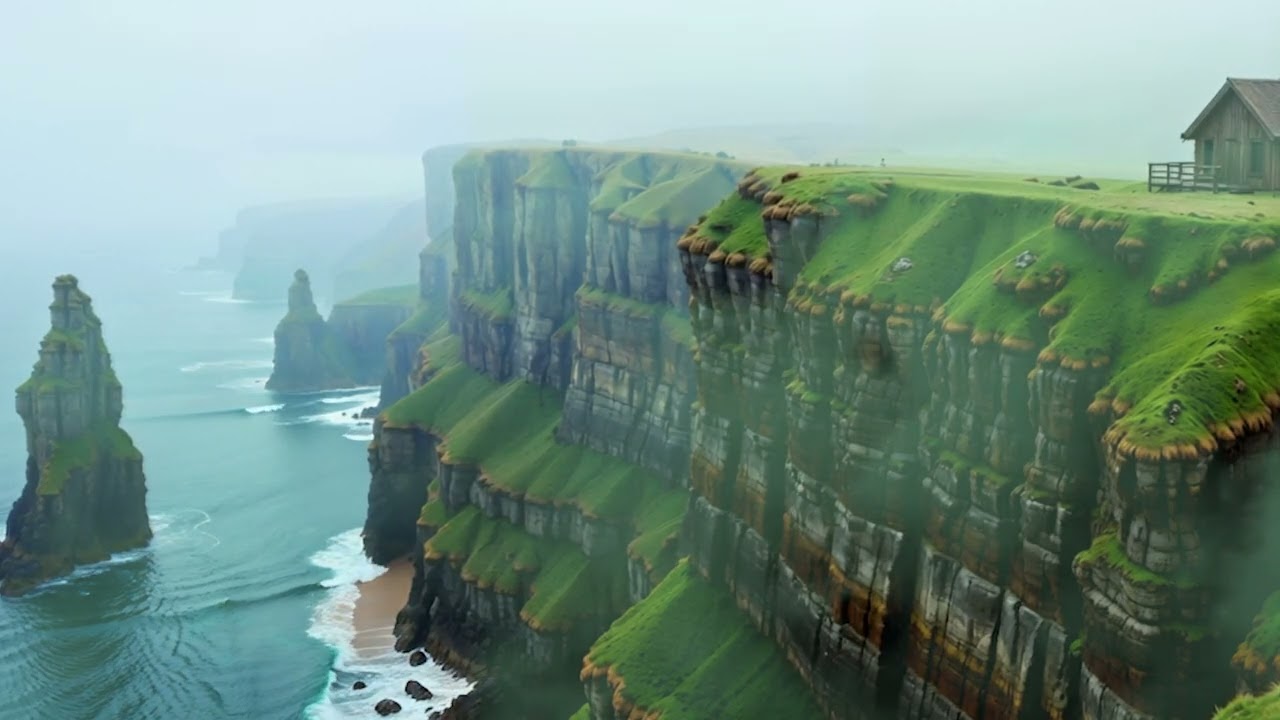 Hidden Cabin on the Edge of the World | Foggy Cliffs & Emerald Ocean Views (4K Nature Film)