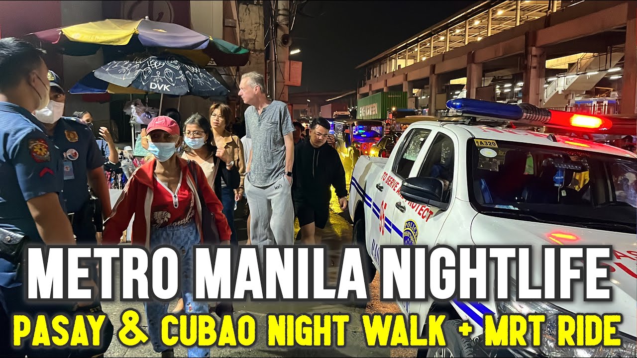 Traveling in METRO MANILA at NIGHT | PASAY CITY & CUBAO Walking Tour + MRT Train Ride | Philippines