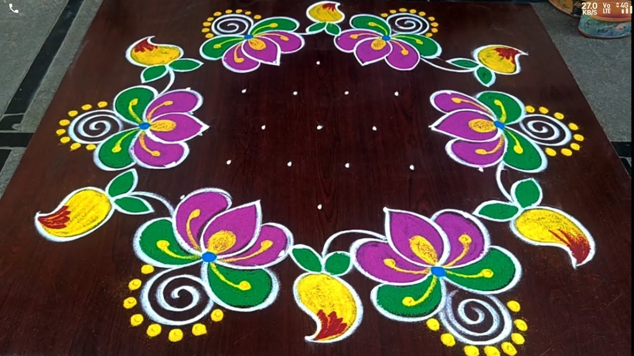 Ugadhi rangoli design 🌺 beautifull 7*4 dots ugadi rangolis, 🌺 pandaga muggulu 🌹