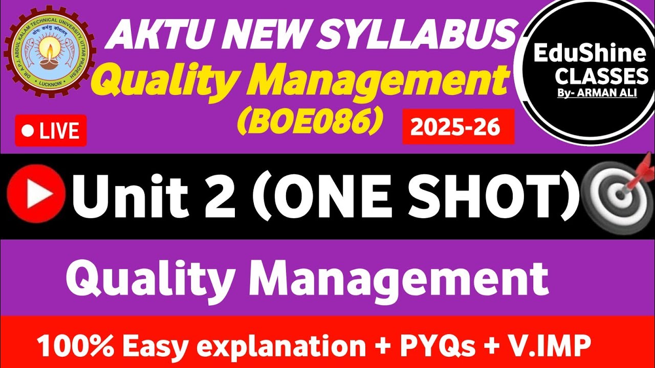 Quality Management Unit 2 One shot BOE086 AKTU | Quality Management Unit 2 Aktu One shot BOE086