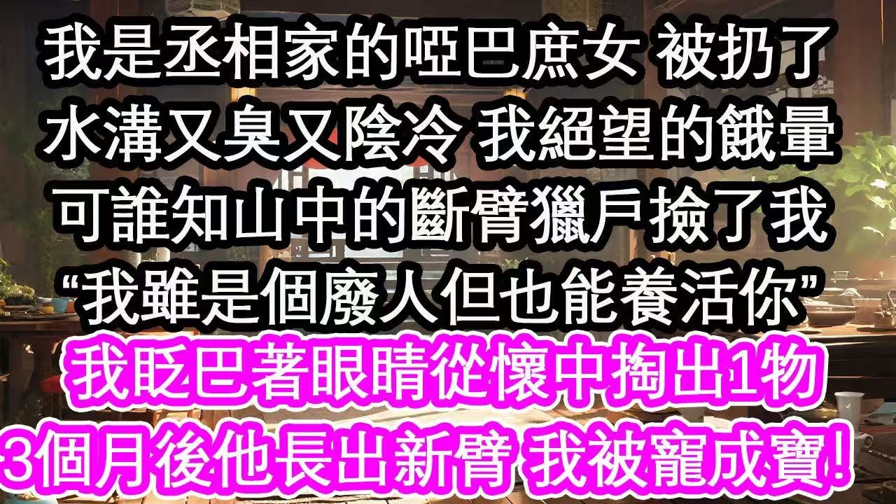 我是丞相家的啞巴庶女 被扔了水溝又臭又陰冷 我絕望的餓暈可誰知山中的斷臂獵戶撿了我“我雖是個廢人但也能養活你”我眨巴著眼睛從懷中掏出1物3個月後他長出新臂 我被寵成寶！【花開】【愛情】【生活】