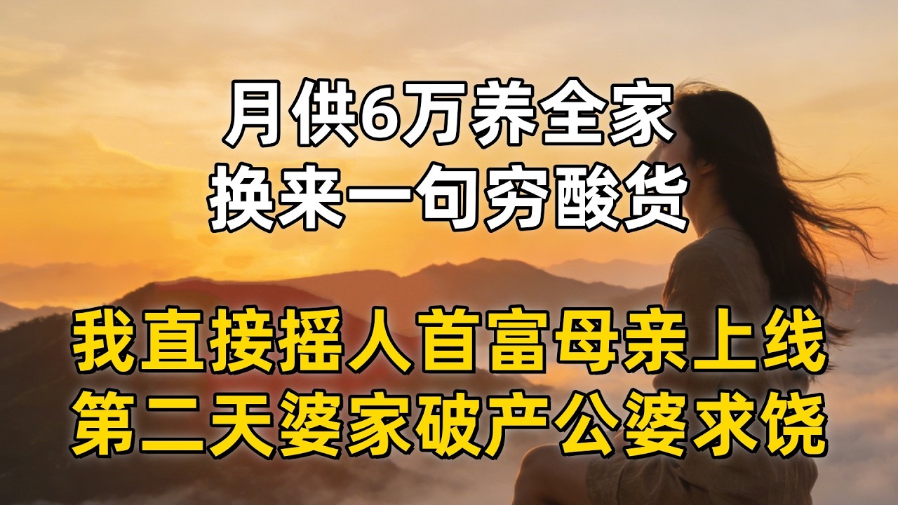 月供6万养全家，换来一句穷酸货，我直接摇人首富母亲上线，第二天婆家破产公婆求饶