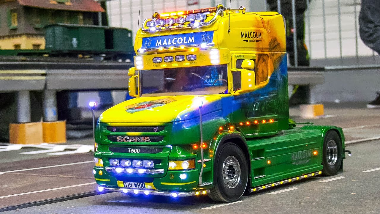 Unique rc show trucks scania schubert rc heavy haulage rc machines!! Rc digger cut 914 liebherr