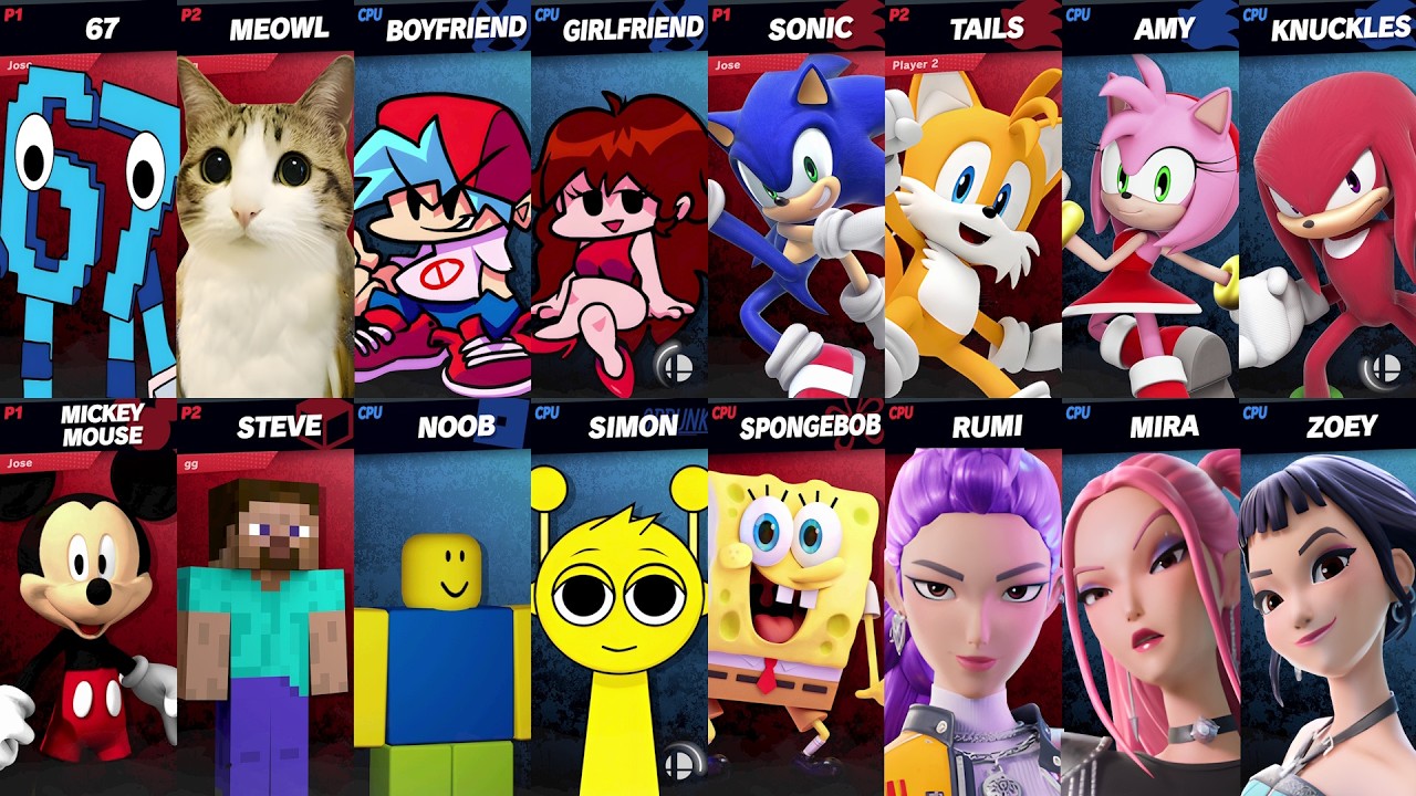 Sonic vs SpongeBob vs 67 vs Roblox vs Minecraft vs Fortnite vs Brainrot | Super Smash Bros Ultimate