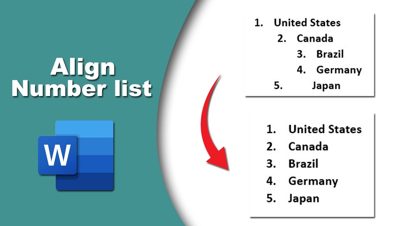 How to align numbering list in word document
