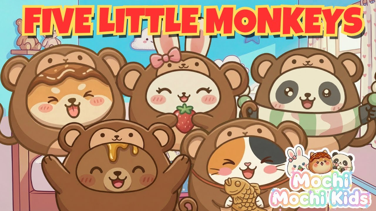 Five Little Monkeys Jumping on the Bed | Nursery Rhymes & Kids Songs | MochiMochiKids