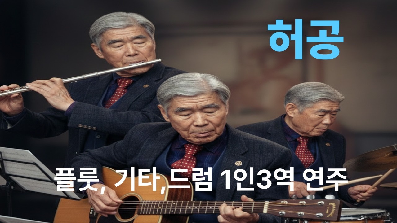77세 독학 1인3역 연주 ( 플룻 ,기타,드럼)