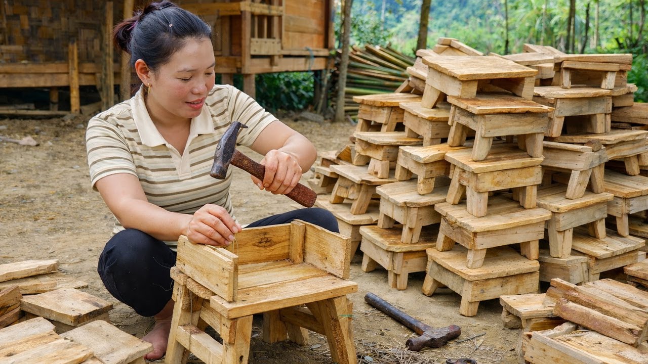 How to Make a Wooden Chair to Sell - Building a Gate with Stone | Trieu Mai Huong