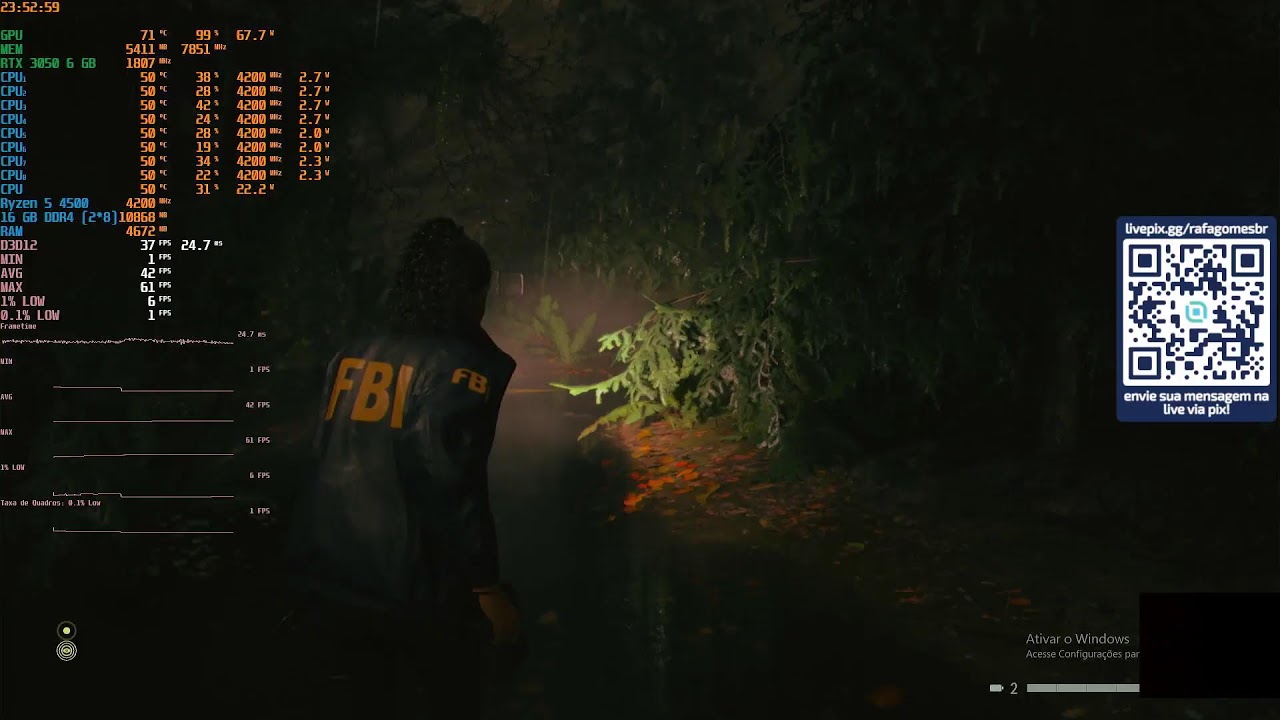 Alan Wake II - 1080p (DLSS Q.) - Low - RTX 3050 6 GB OC + R5 4500 (16 GB) - HDD