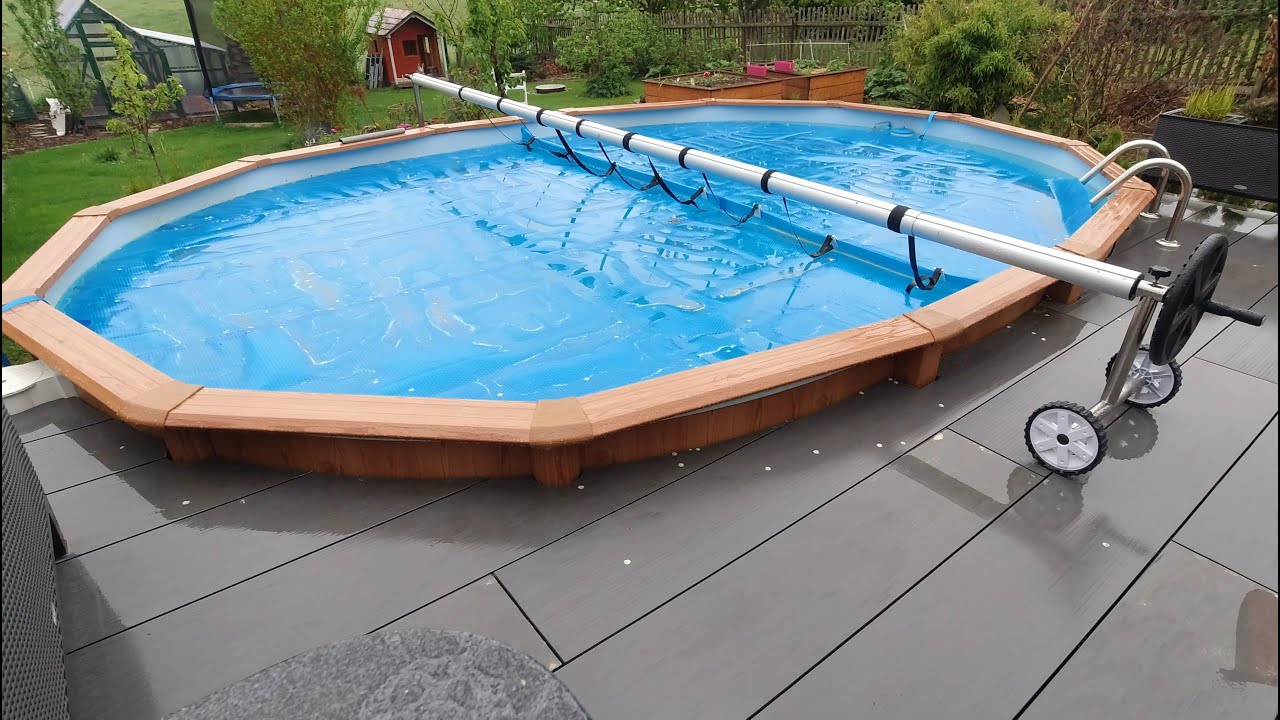 🌞 Aufroller für Pool Solarplane/Folie am Ovalpool mit Pooldeck - mein Setup vorgestellt 🌞
