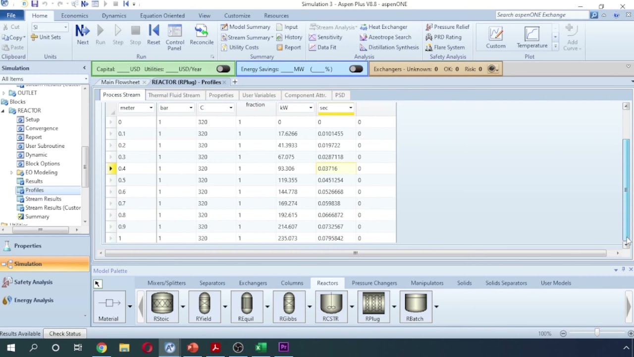 Aspen Plus: methanol steam reforming; kinetics based simulation
