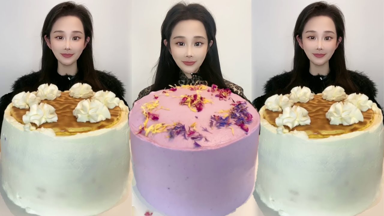 Asmr🍰Eating Butterfly Pea Butter Cake🍰 (Soft And Waxy Sound) 크림丨먹방丨Mukbang丨Satisfying丨Eatings