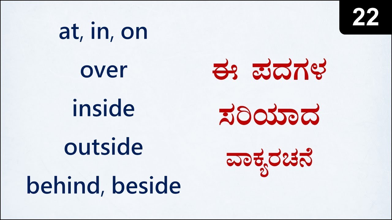 Class 22 - Useful Sentences using AT, IN, ON, OVER, INSIDE, OUTSIDE