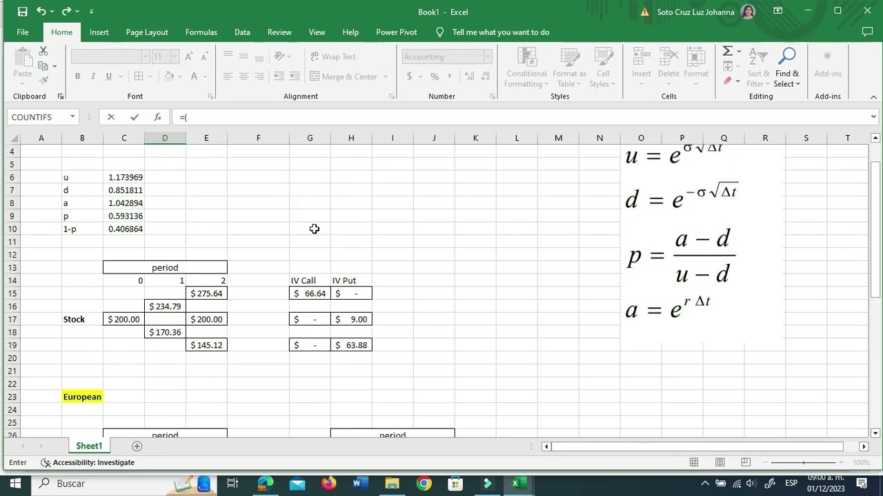 Como Calcular el Precio de Opciones Europeas y Americanas con Modelo Binomial en Excel  Guía Paso a