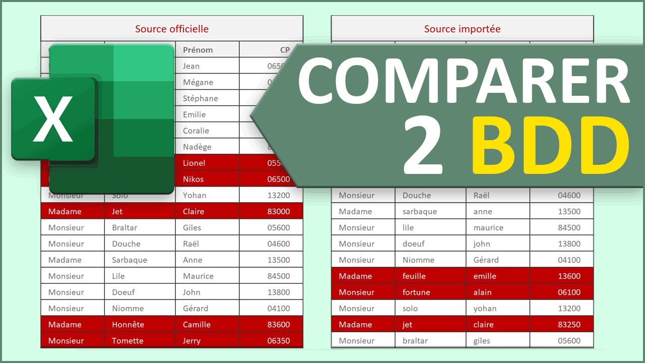 Comparer et confronter deux bases de données Excel