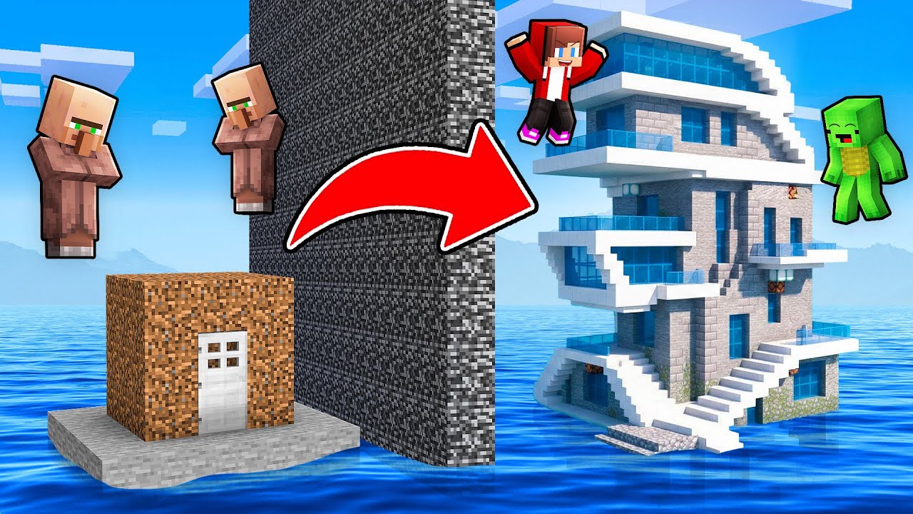 Mikey and JJ vs Villagers Cheated with Water House Battle in Minecraft (Maizen)