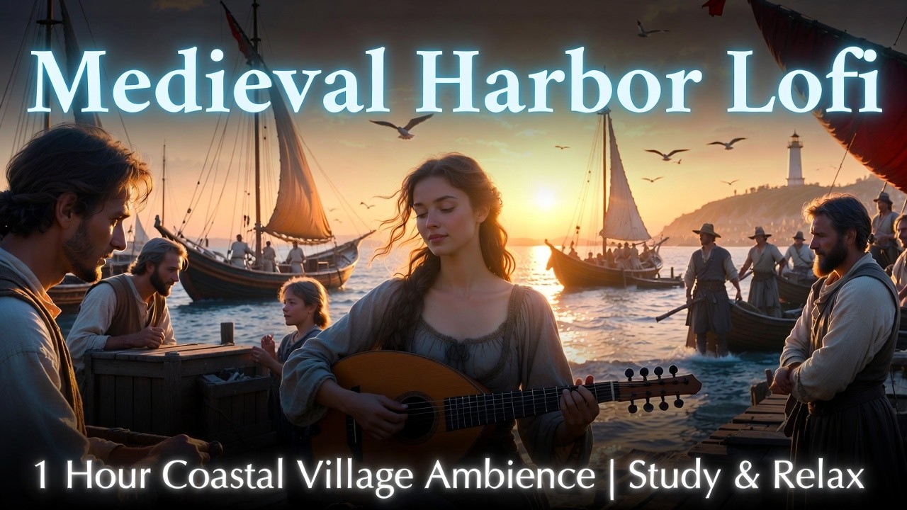 Medieval Harbor Lofi ⚓ 1 Hour Cozy Seaside Vibes | Waves, Birds & Bard Tunes for Focus & Chill