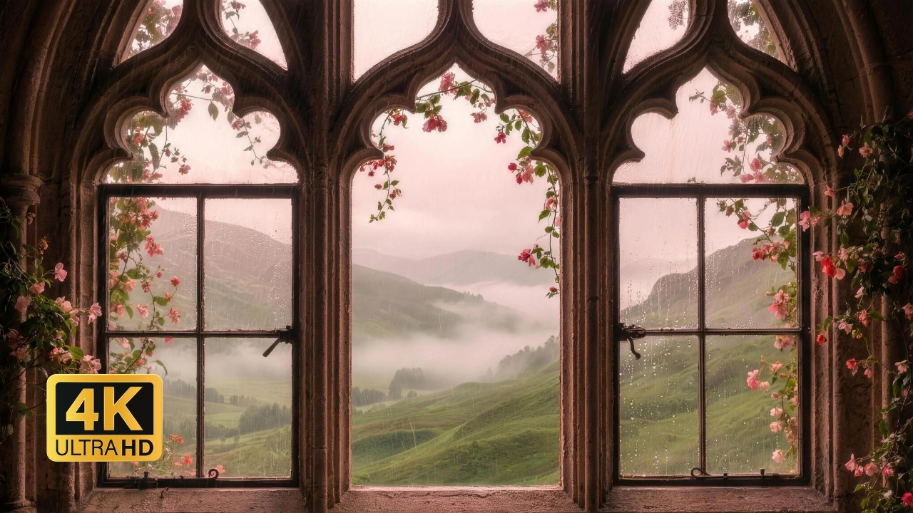 4K Rainy Romantic Highlands Window View 🌧️ | Cozy Rain Sounds for Reading & Relaxing (NO ADS)