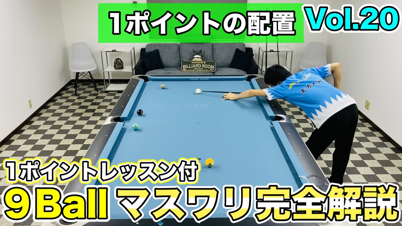 【ビリヤードレッスン】トッププロの９ボールマスワリ徹底解説Vol.20!!  〜1ポイントレッスン付〜 9ball Runouts lesson.