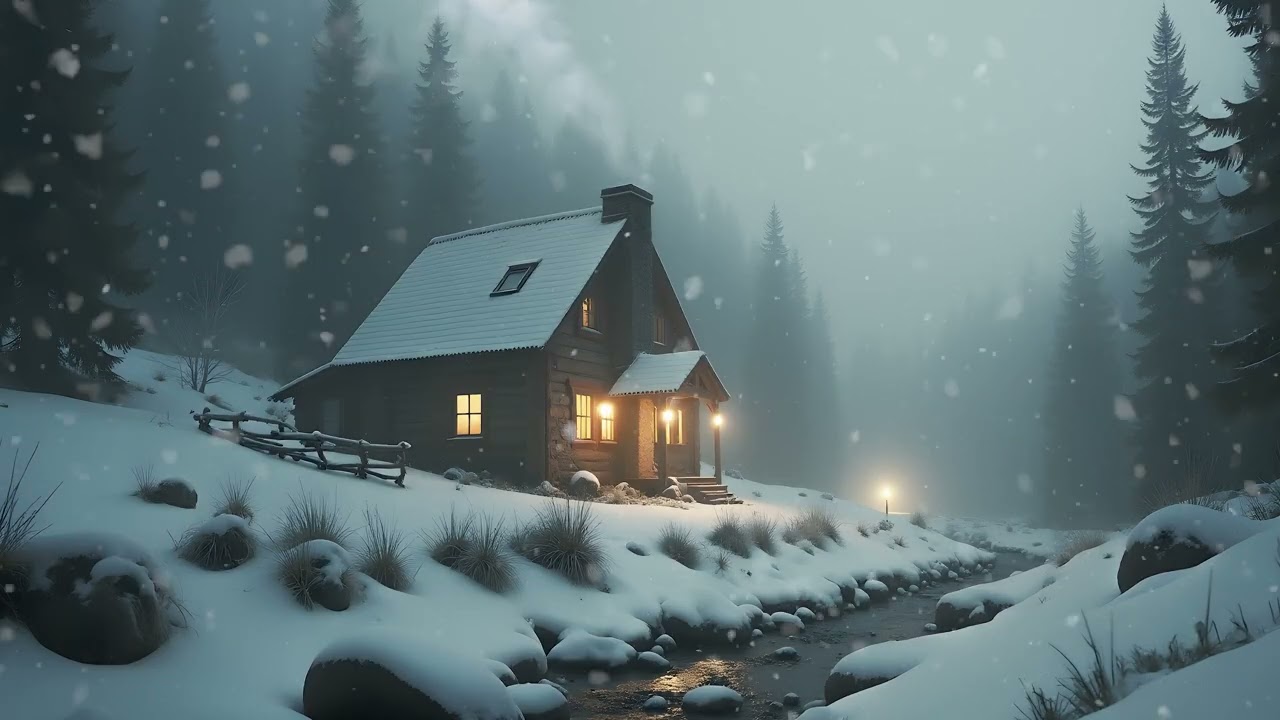 Cozy Winter Cabin Ambience 🏡 Heavy Snowfall & Crackling Fireplace Sounds for Relaxation & Sleep