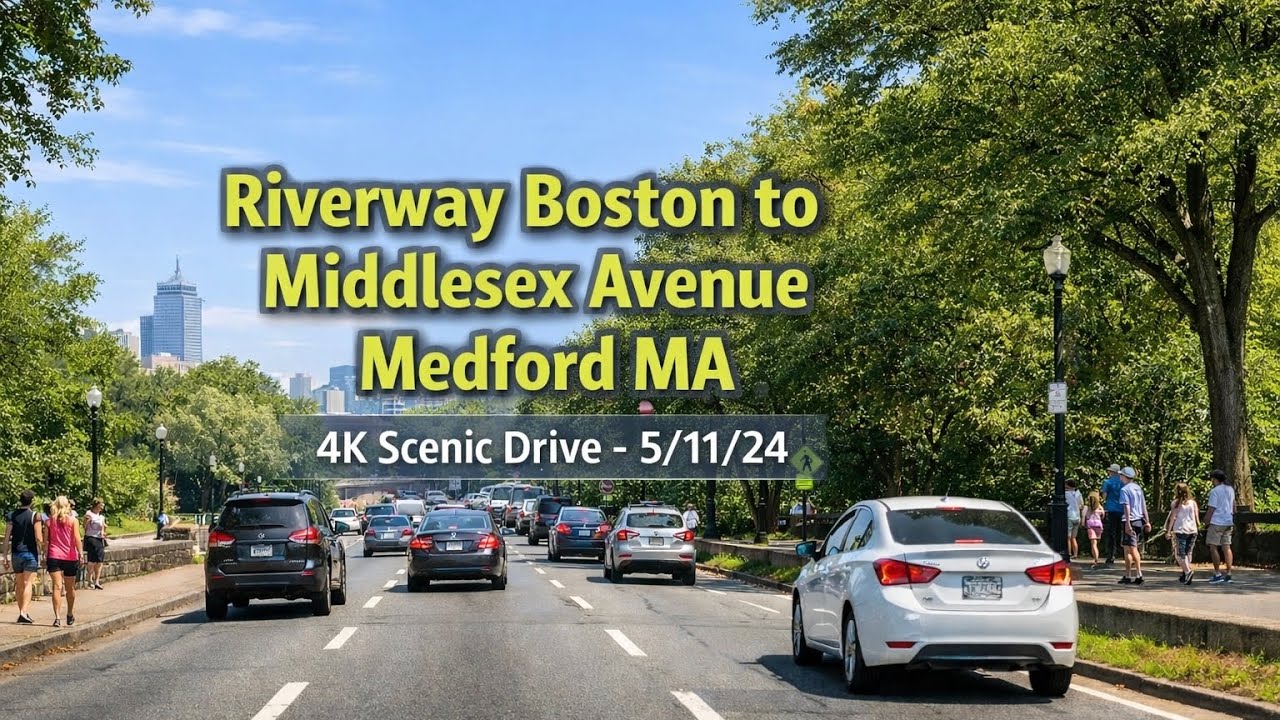 Riverway Boston to Middlesex Avenue Medford MA | 4K Scenic Drive  - 5/11/24