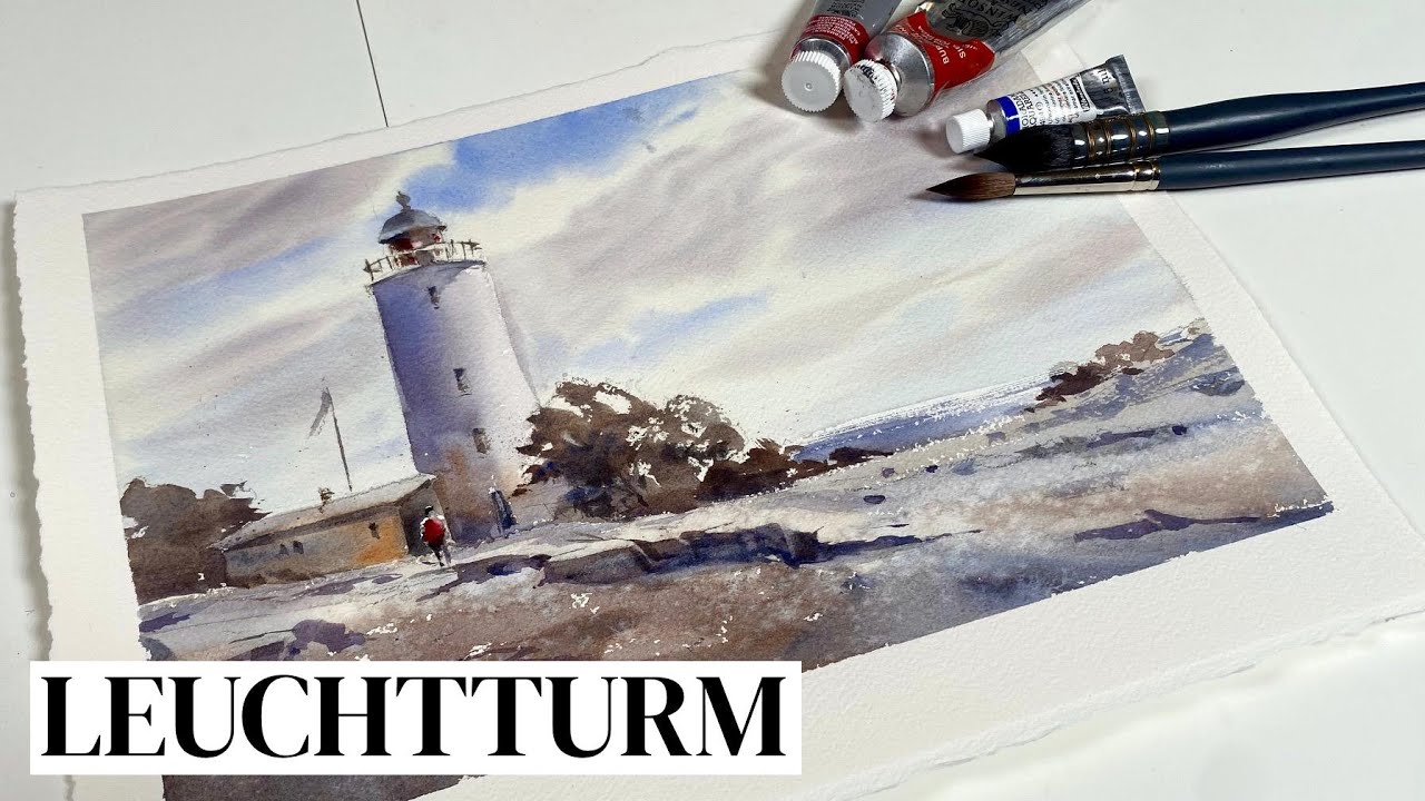 Aquarell mit nur 3 Farben - Leuchtturm