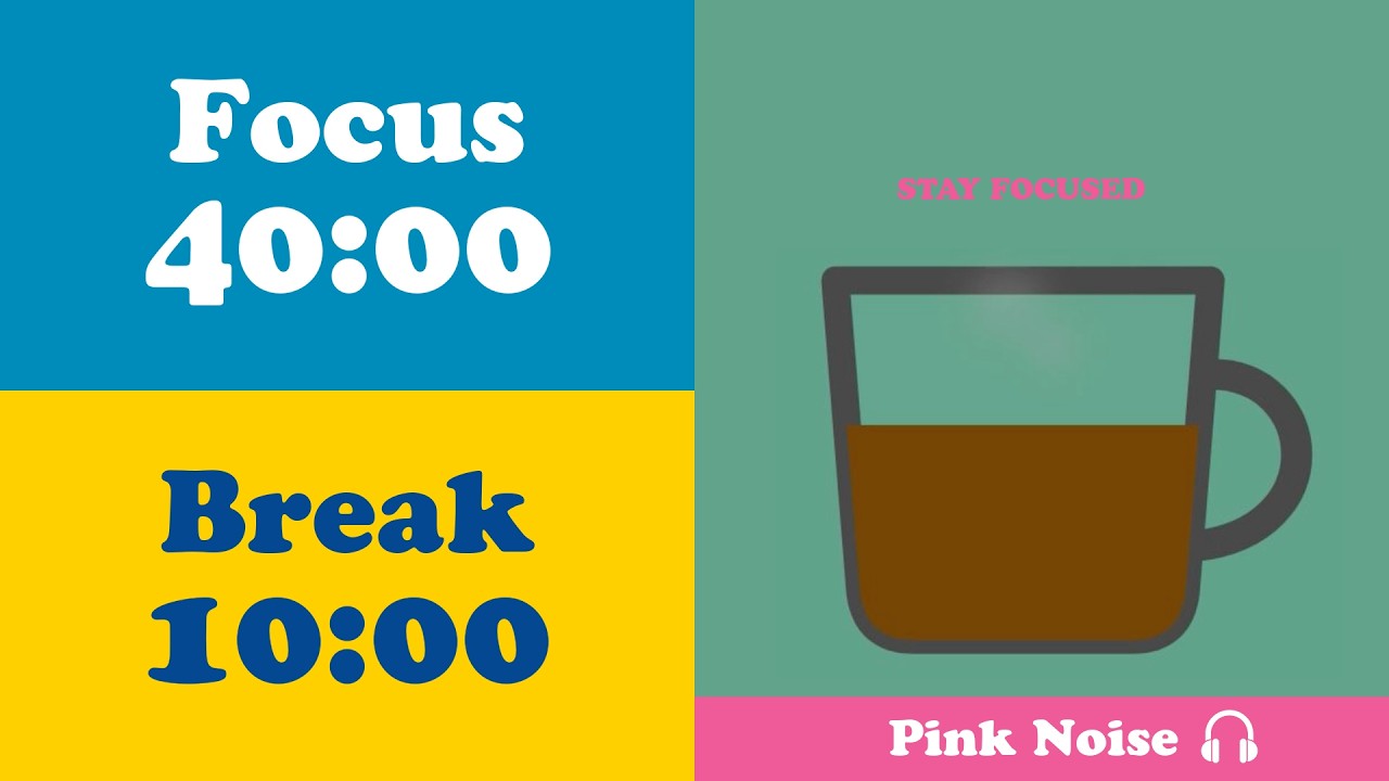 3 Hours Focus Work & Study With Me, 40/10 Minutes Coffee Cup Pomodoro Timer, 🎧 Pink Noise