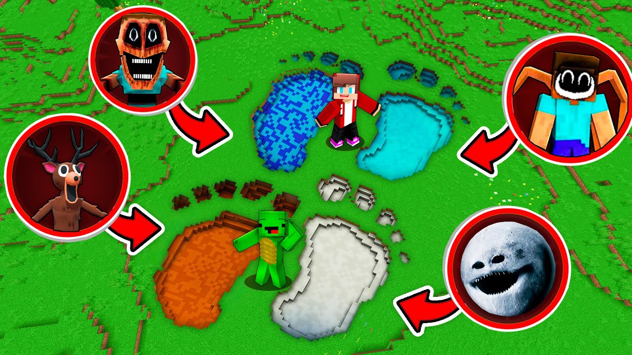 JJ & Mikey Find GIANT MONSTER FOOTPRINTS in Minecraft