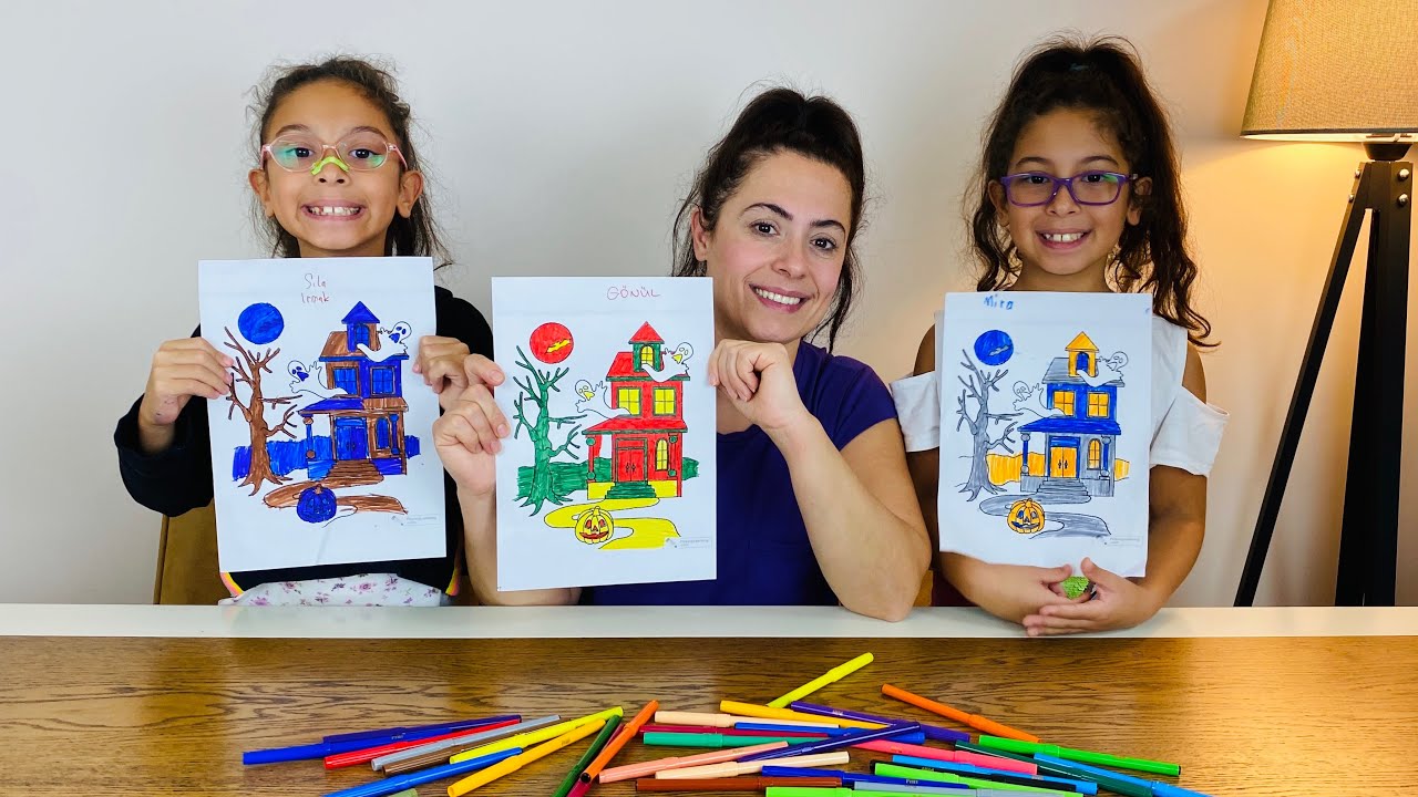 3 RENK KALEM BOYAMA CHALLENGE 3 MARKER CHALLENGE  HALLOWEN ŞATOSU BOYADIK SILA VE MİRA