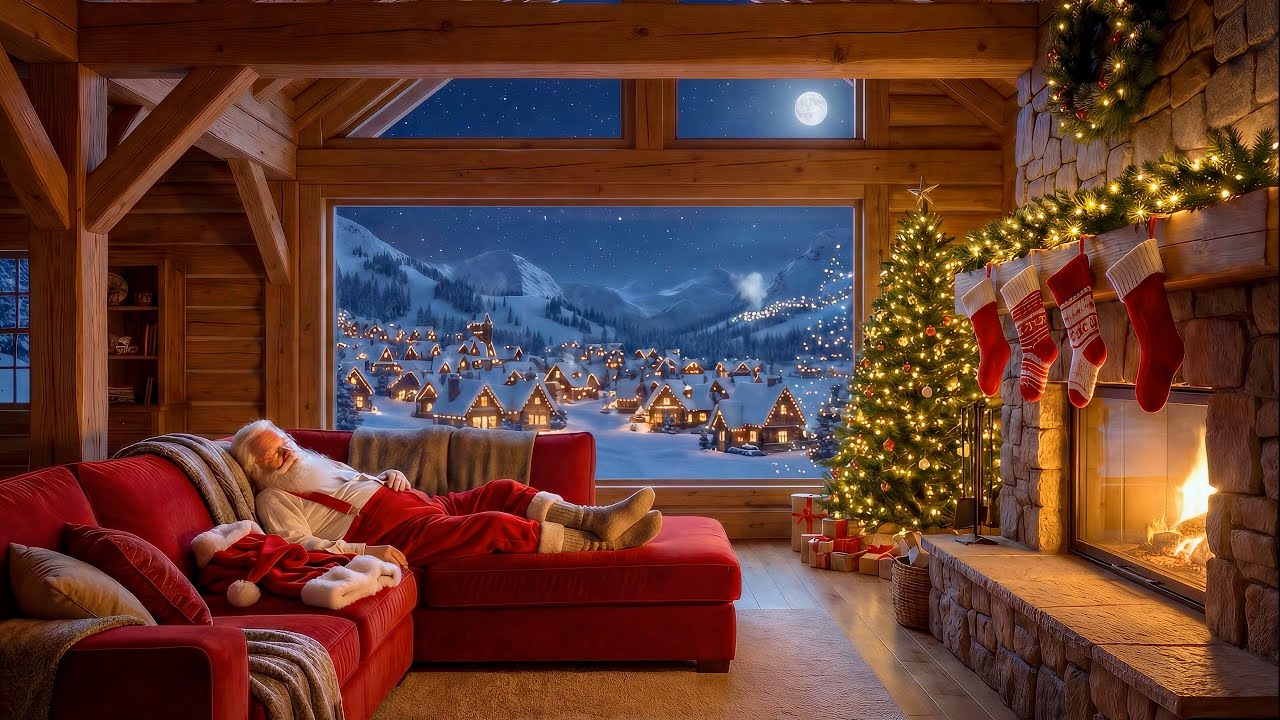 Santa Sleeping🔥Classic Christmas Songs | Cozy Fireplace Ambience