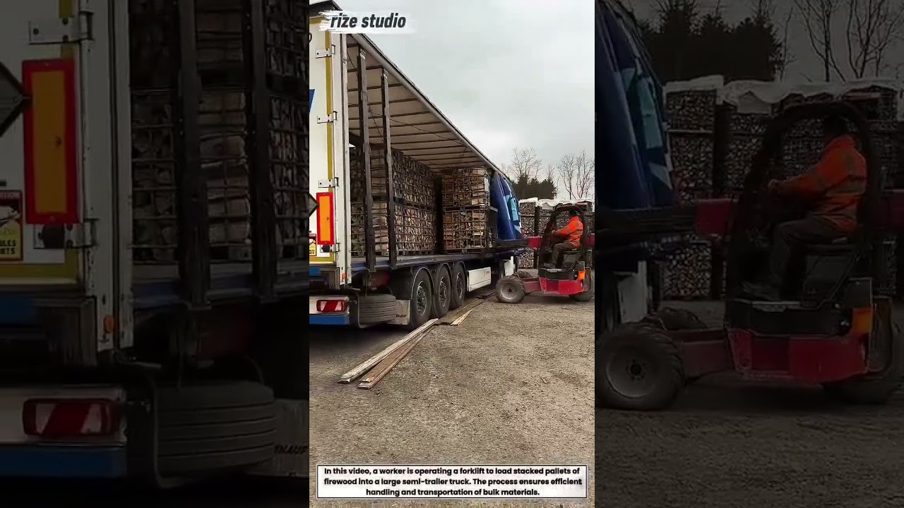 Forklift Operator Loading Pallets of Firewood onto Delivery Truck | Logistics Work