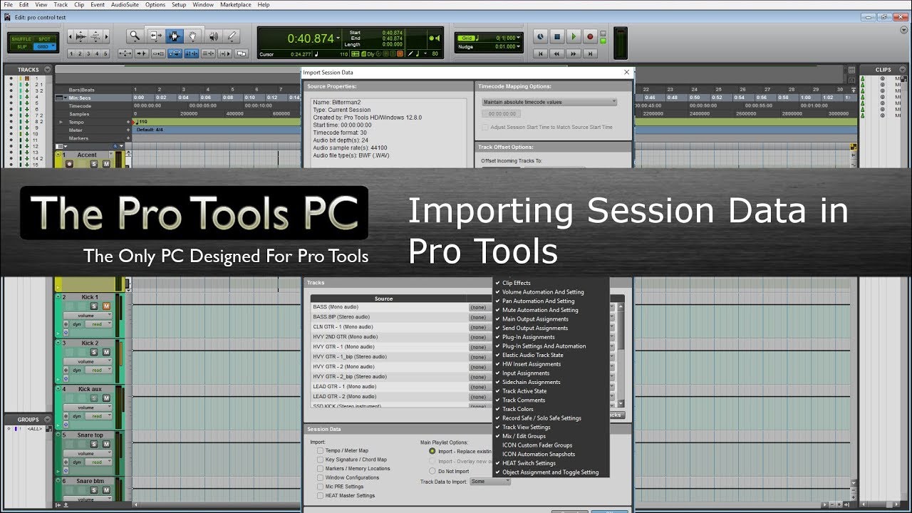 Importing Session Data in Pro Tools.   Pro Tools PC