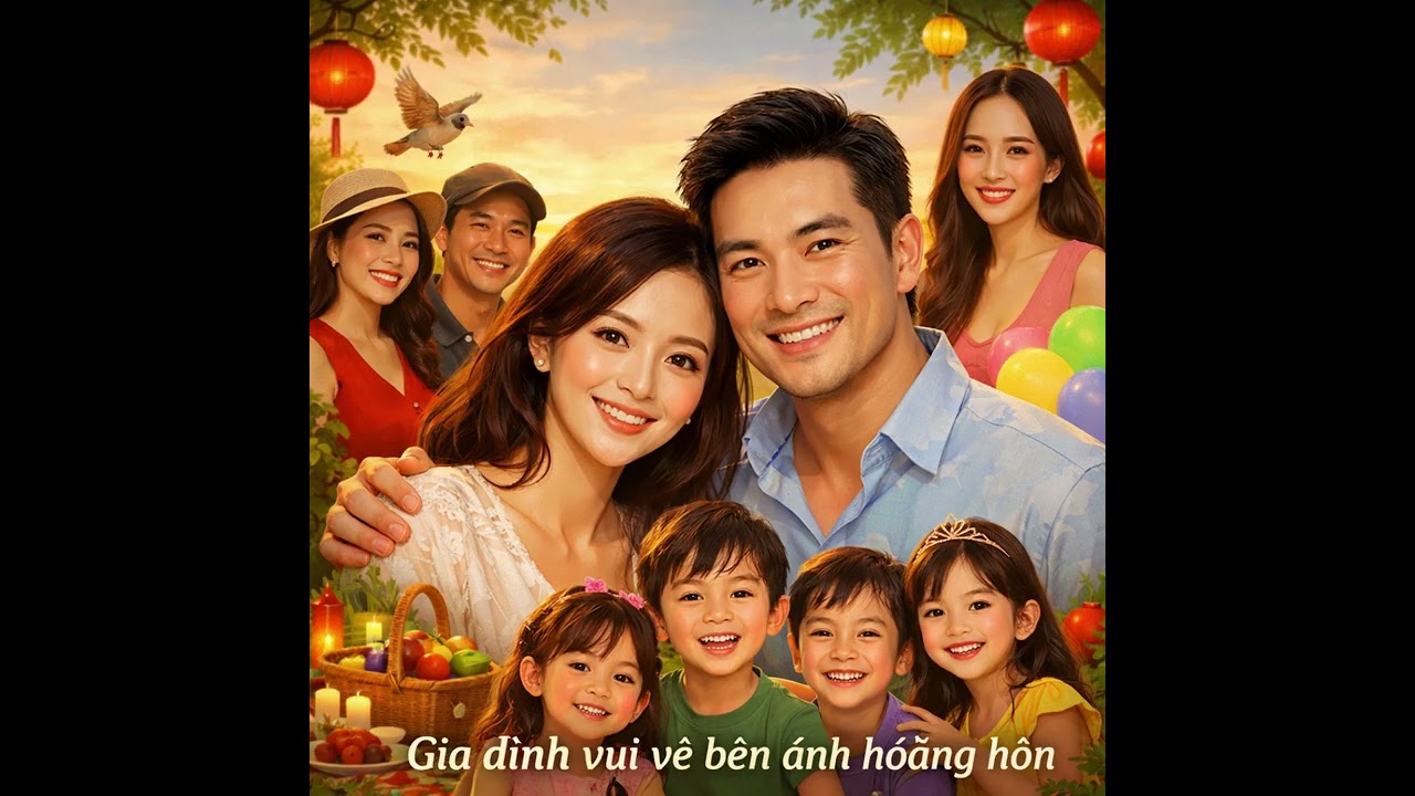 gia đình vui vẻ bên ánh hoàng hôn