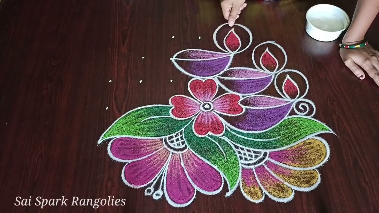 Very beautiful flower rangoli / margazhi kolangal / traditional kolangal / deepam rangoli 