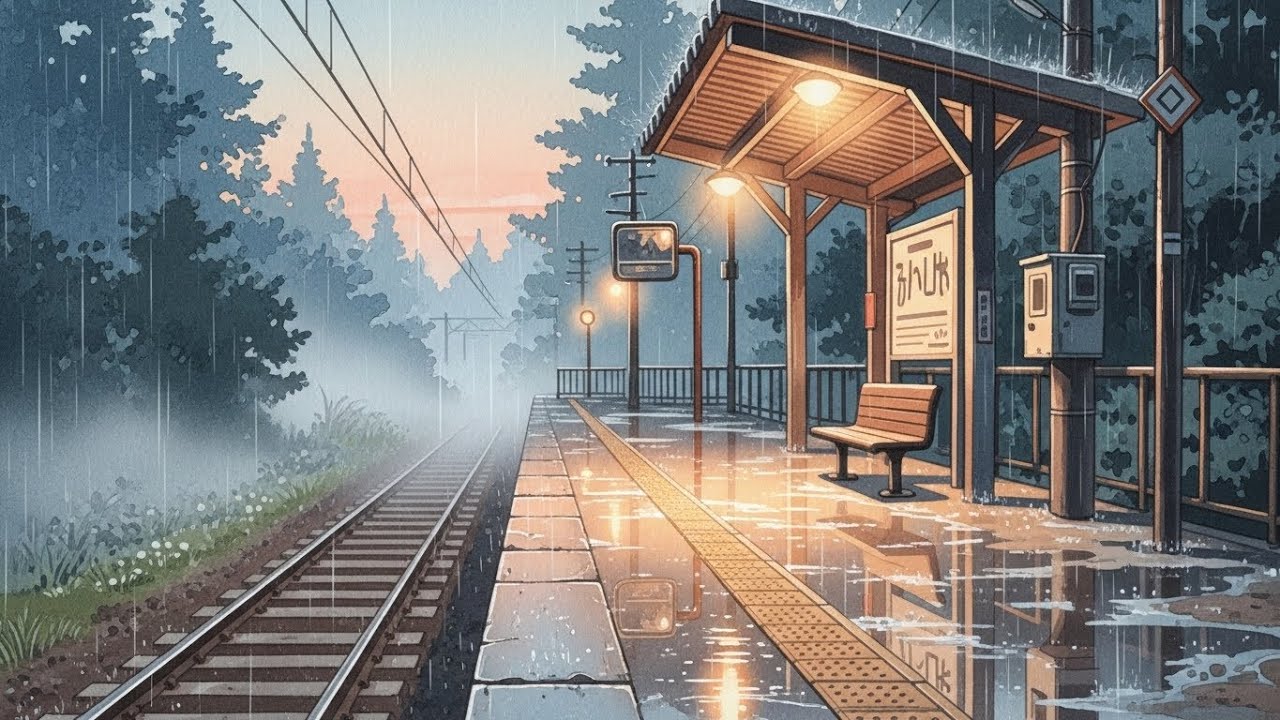 ASMR | Rainy Train Station in a Quiet Village