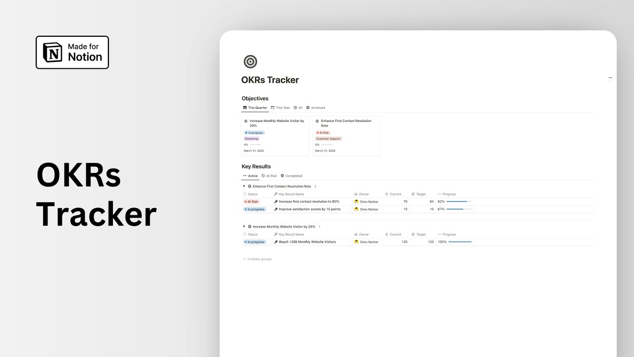 Notion OKRs Tracker Tour (FREE Download)